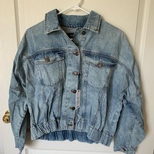 Express bomber style acid wash denim jacket